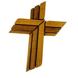Handmade Wood Inlayed Cross Crucifix Large Mission Wall Hanging u
